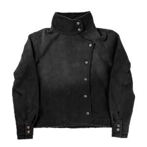 Veste pirate noire en toile à col montant et fermeture asymétrique