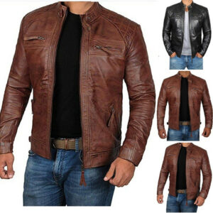 Veste pirate noire à col montant et poches zippées