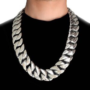 Collier pirate chaîne cubaine argentée 32 mm — Ligne de Flottaison