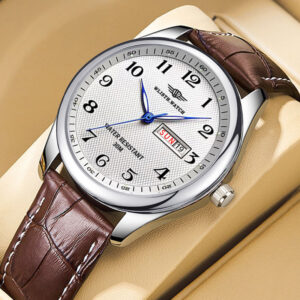Montre pirate à cadran blanc et bracelet cuir brun