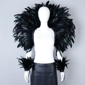 Ailes pirate en plumes noires et vert profond avec poignets assortis