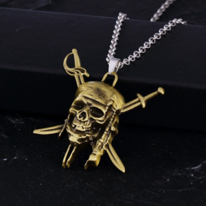 Pendentif pirate bronze tête de mort avec chaîne