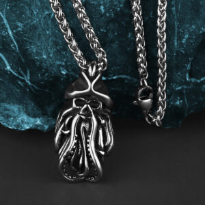 Pendentif pirate poulpe en acier avec chaîne torsadée