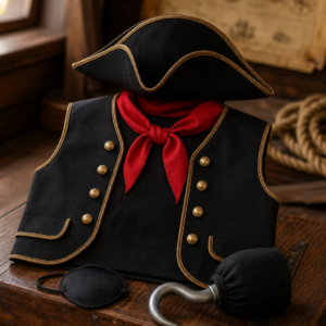 Ensemble costume pirate enfant avec gilet noir et chapeau tricorne