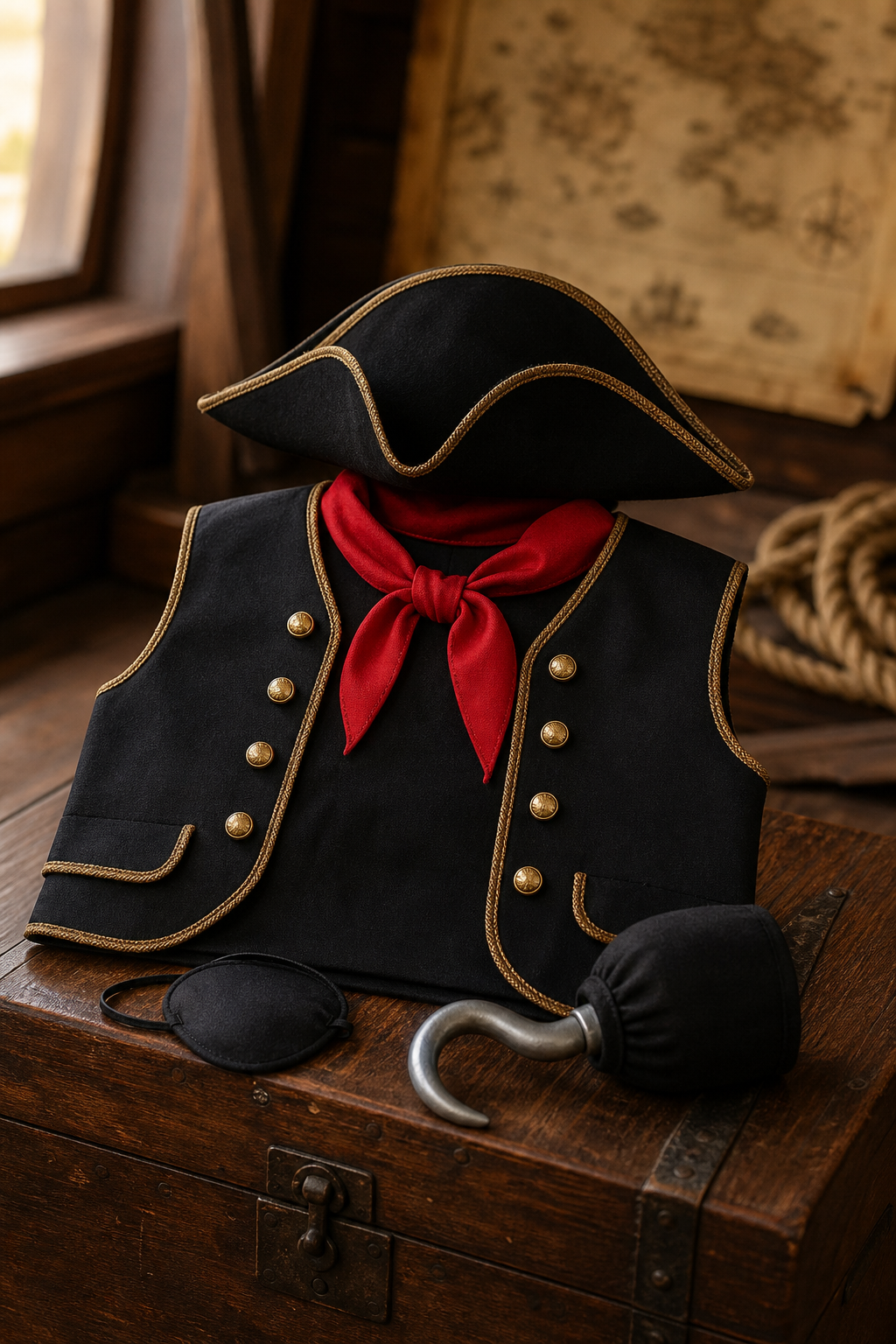 Ensemble costume pirate enfant avec gilet noir et chapeau tricorne