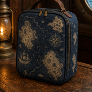 Sac repas isotherme bleu nuit avec carte pirate vintage