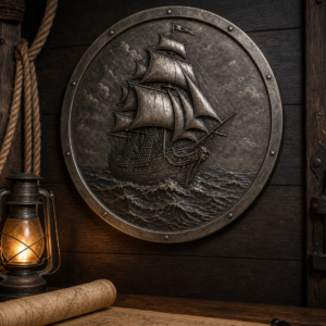 Plaque murale pirate en aluminium relief 3D 8 pouces – Le Galion de la Cloison