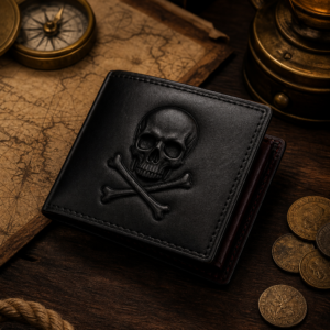Portefeuille pirate pliant à tête de mort – La Bourse du Flibustier
