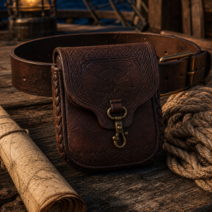 Bourse de ceinture pirate en cuir brun — Le Sac du Quartier-Maître