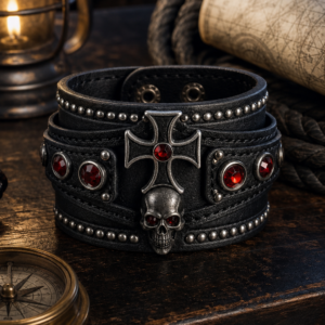 Bracelet manchette pirate croix et rubis — Le Sceau du Flibustier