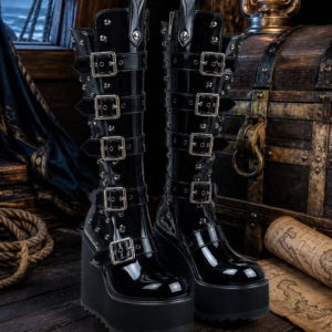Bottes corsaires gothiques noires à boucles — Les Éperons du Black Tide