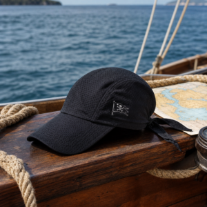 Casquette pirate respirante noire avec pavillon brodé
