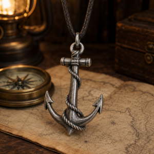 Pendentif pirate ancre et corde sur carte maritime