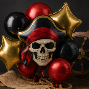 Ballons foil pirate rouge, noir et or — Le Banquet du Trésor