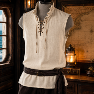 Chemise pirate médiévale ivoire avec col volanté et laçage