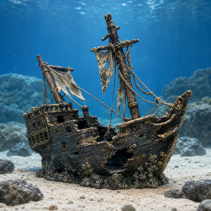 Épave de navire pirate en résine dans un décor sous-marin