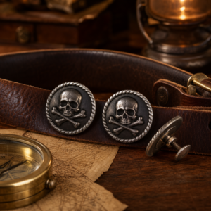 Conchos pirate tête de mort en métal patiné