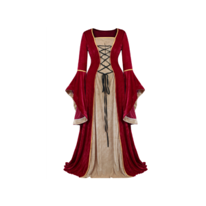 Robe médiévale rouge en velours avec laçage noir