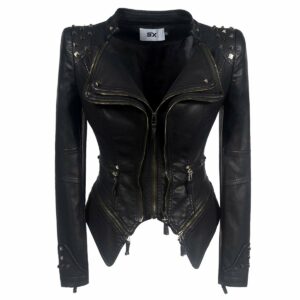 Veste pirate noire à rivets et zips dorés