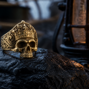 Bague pirate tête de mort dorée — Le Sceau du Butin